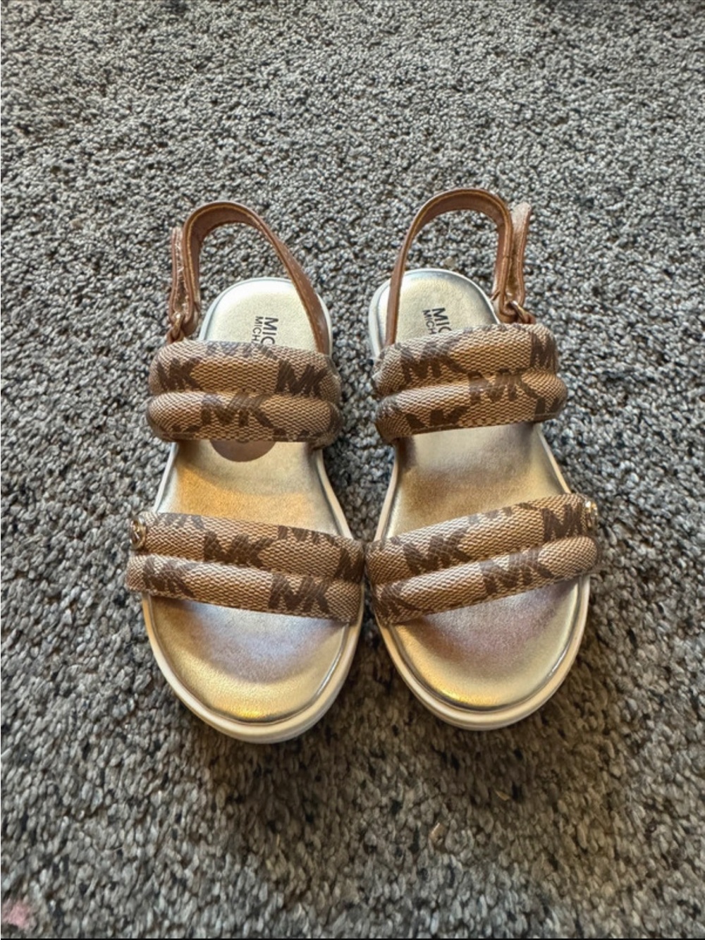 Michael Kors Girls' Brown MK Logo Padded Strap Sandals